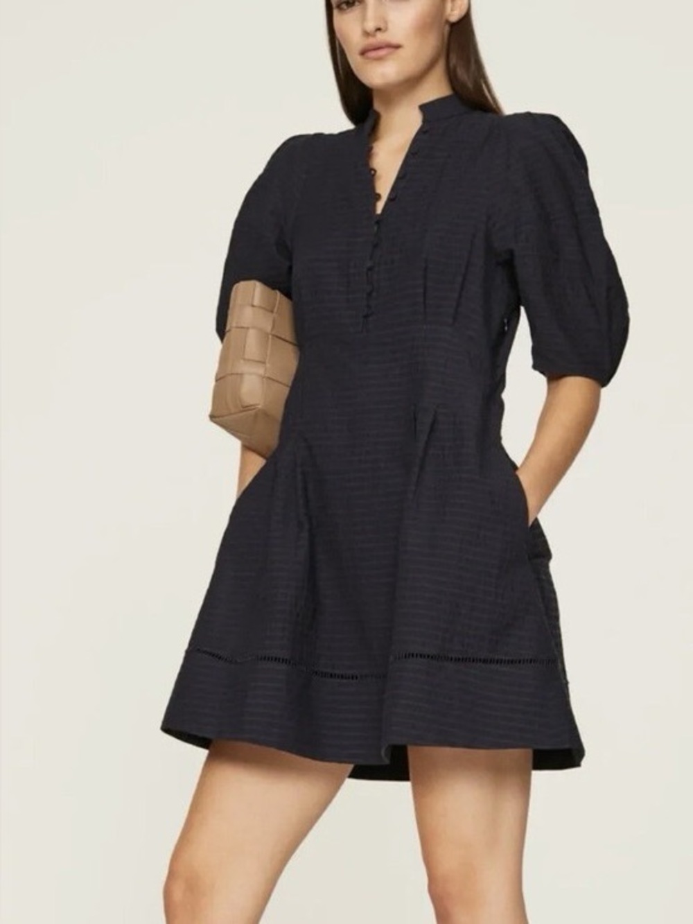 Brand new with tags Club Monaco Navy Textured Mini Dress with Button Placket